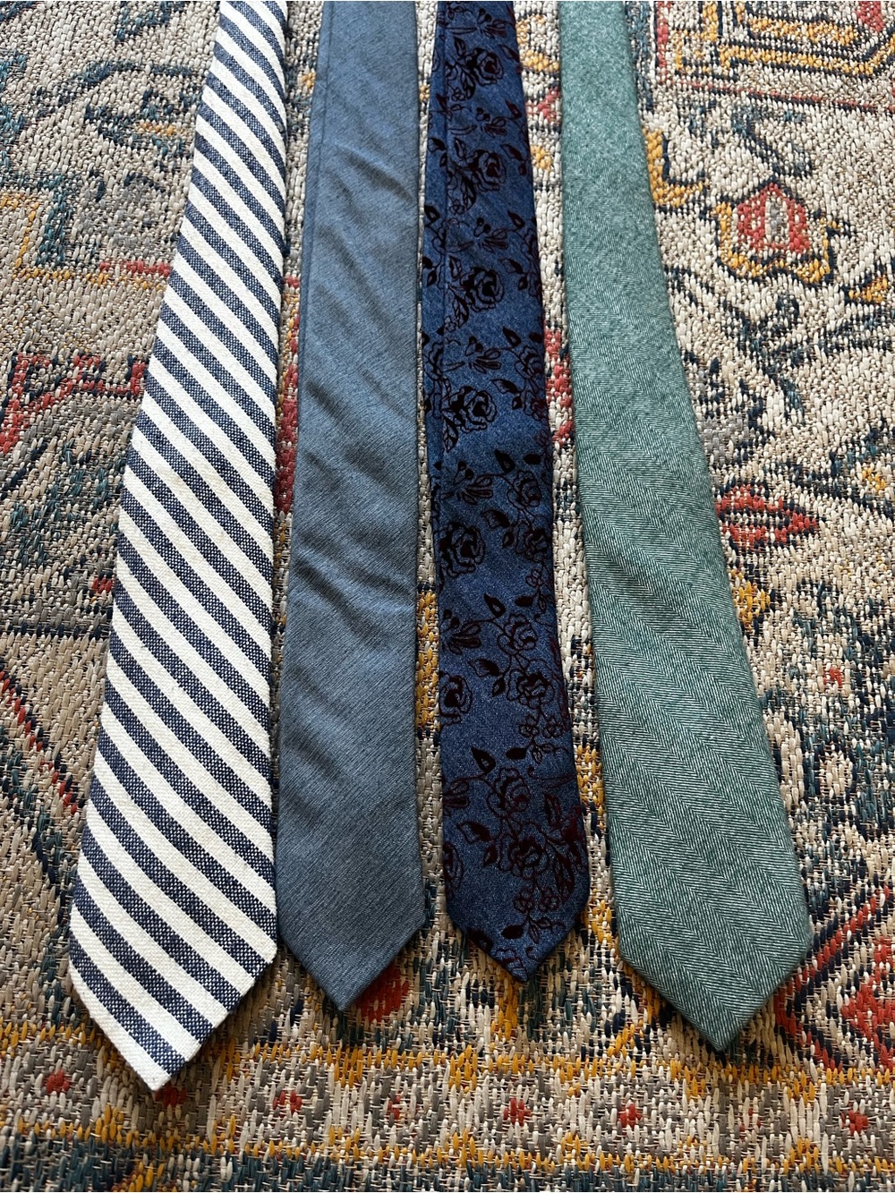 Men's Necktie Set - Blue, Navy & Green - J Crew, Original Penguin, Tie Bar